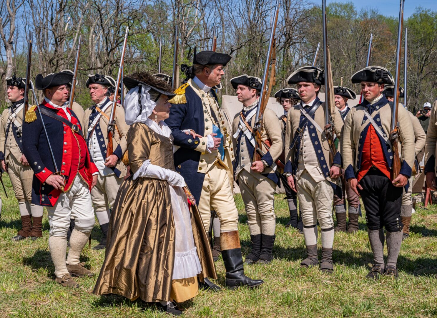 Revolutionary War reenactors in period uniforms